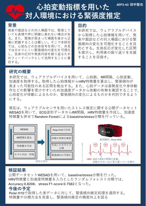 心拍変動指標を用いた対人環境における緊張度推定のポスター